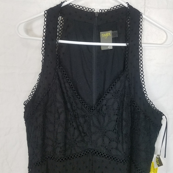 Taylor black lace overlay handkerchief hemline midi dress - Picture 5 of 12